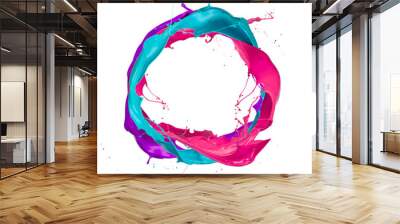  Colored paints splashes circle, isolated on white background Wall mural