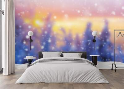 Abstract blur winter background in sunset Wall mural