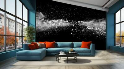 abstract white powder explosion isolated on black background. Wall mural