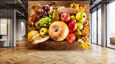 Autumn agriculture products on wood Wall mural