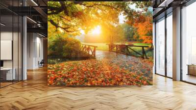 beautiful autumn scenery in park. Wall mural