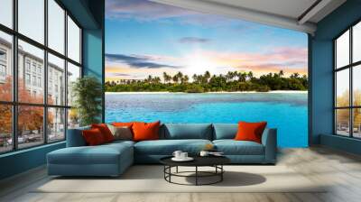 Beautiful nonsettled tropical island in sunset Wall mural