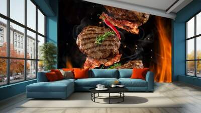 Beef milled meat flying above grill Wall mural