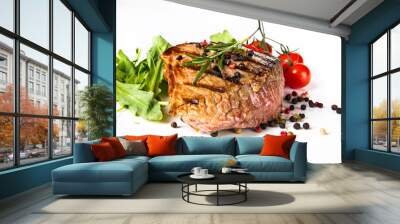 Beef steak medium grilled, isolated on white background Wall mural