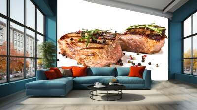 Beef steaks medium grilled, isolated on white background Wall mural