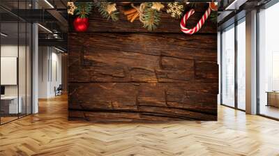 Christmas fir tree with decoration on a wooden board Wall mural