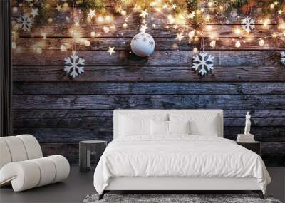 Christmas rustic background with wooden planks Wall mural