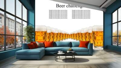 Collection of glasses of beer on white Wall mural