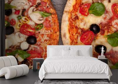 delicious italian pizza served on wooden table Wall mural