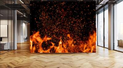 Detail of fire sparks isolated on black background Wall mural