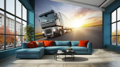 European truck on motorway Wall mural