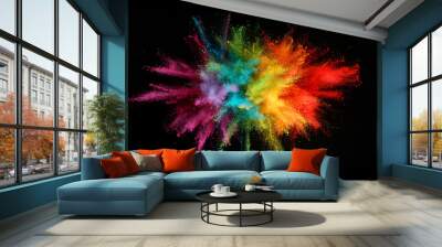 Explosion of colored powder isolated on black background Wall mural