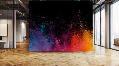 Explosion of colored powder on black background Wall mural