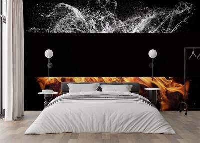 Fire and water elements on black background Wall mural