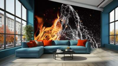 Fire and water elements on black background Wall mural