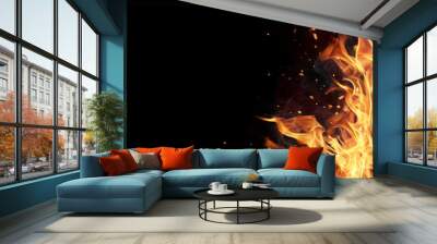 Fire flames on black background Wall mural