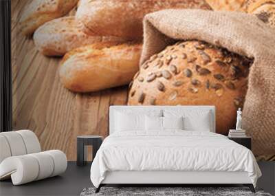 Fresh bread on wood Wall mural