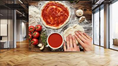 Fresh original Italian raw pizza preparation Wall mural