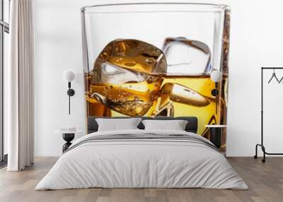 Glass of whiskey, isolated on white background Wall mural