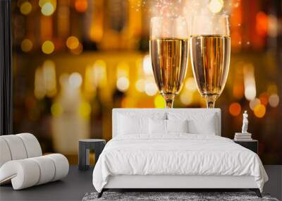 glasses of champagne with blur background Wall mural