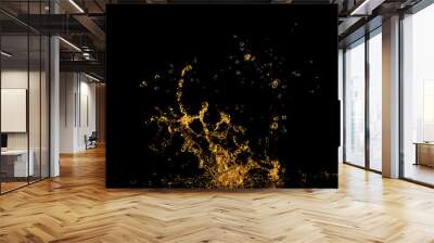 Golden splash isolated on black background. Wall mural