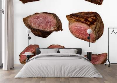 Grilled beef steaks in various kinds, collection on white background Wall mural