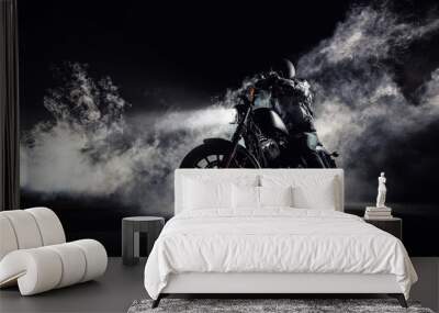 High power motorcycle chopper with man rider at night Wall mural