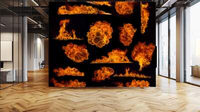 High resolution fire collection on black background Wall mural