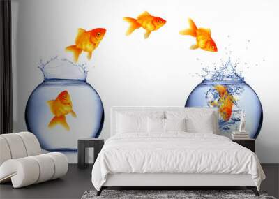 Jumping golden fish in phase movement Wall mural