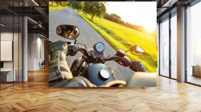 Motorcycle driver riding on motorway Wall mural