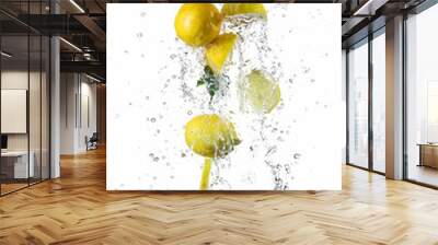 Pieces of lemons in water splash Wall mural