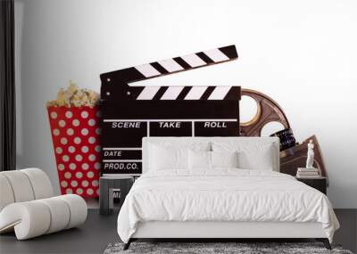 Retro film production accessories on white background Wall mural