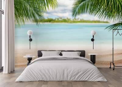 Sandy tropical beach with island on background Wall mural