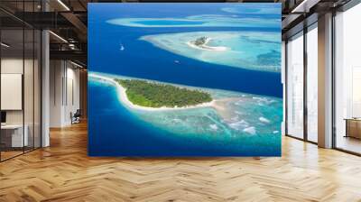 Small tropical island in Maldives atoll Wall mural