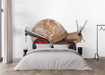 Speedy snail like car racer. Concept of speed and success Wall mural