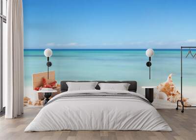 Summer beach with strafish and shells Wall mural