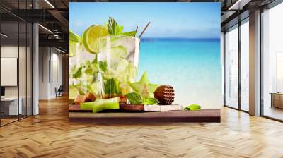 Summer mojito drinks on beach Wall mural