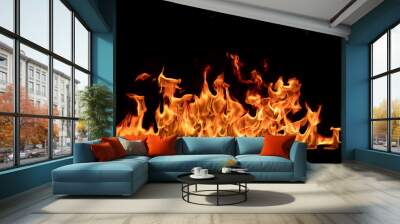 Texture of flame, isolated on black background Wall mural