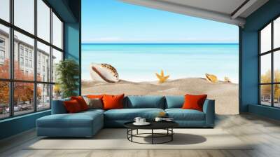 Tropical beach with sea star on sand, summer holiday background. Wall mural