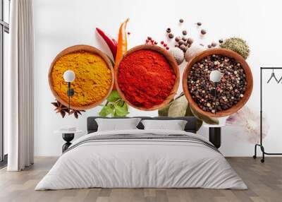 Various spices isolated on white background Wall mural