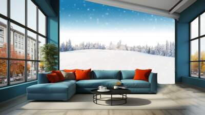 Winter panoramic landscape with forest on background Wall mural