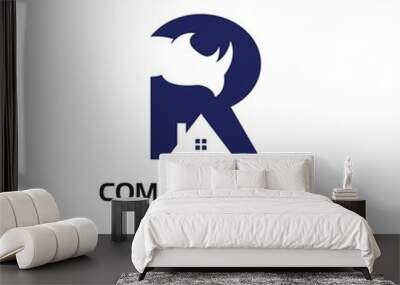 Letter R with Rhino and Roof for Logo, Icon, Graphic Resource of Real Estate or Home. Wall mural