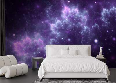 Abstract fractal, decorative sparkling violet cosmic clouds with soft blur on dark background Wall mural