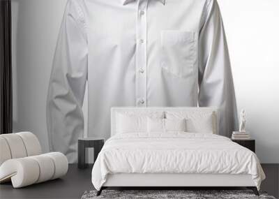 A classic white long sleeve formal shirt with a button-down collar and a single chest pocket. Generative AI Wall mural