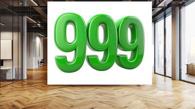 A close-up image of the number 999 rendered in a three-dimensional style. The number is a bright, vibrant green and is isolated against a plain white background. Generative AI Wall mural