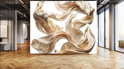 A piece of beige silk fabric swirls and flows gracefully through the air, creating a dynamic and abstract composition Wall mural