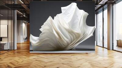 A swirling composition of textured white paper folds creates an enchanting sculpture embodying modern art principles with an elegant sense of motion and form Wall mural