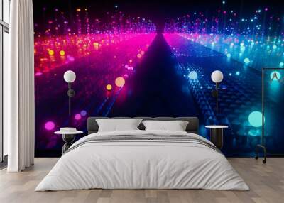 a purple light path through a blue background Wall mural