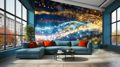 Abstract blue light and fiber technology background, symbolizing futuristic communication and digital connectivity Wall mural