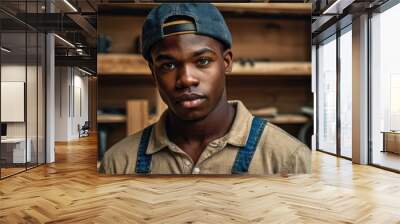 African American carpenter standing in his workshop Wall mural